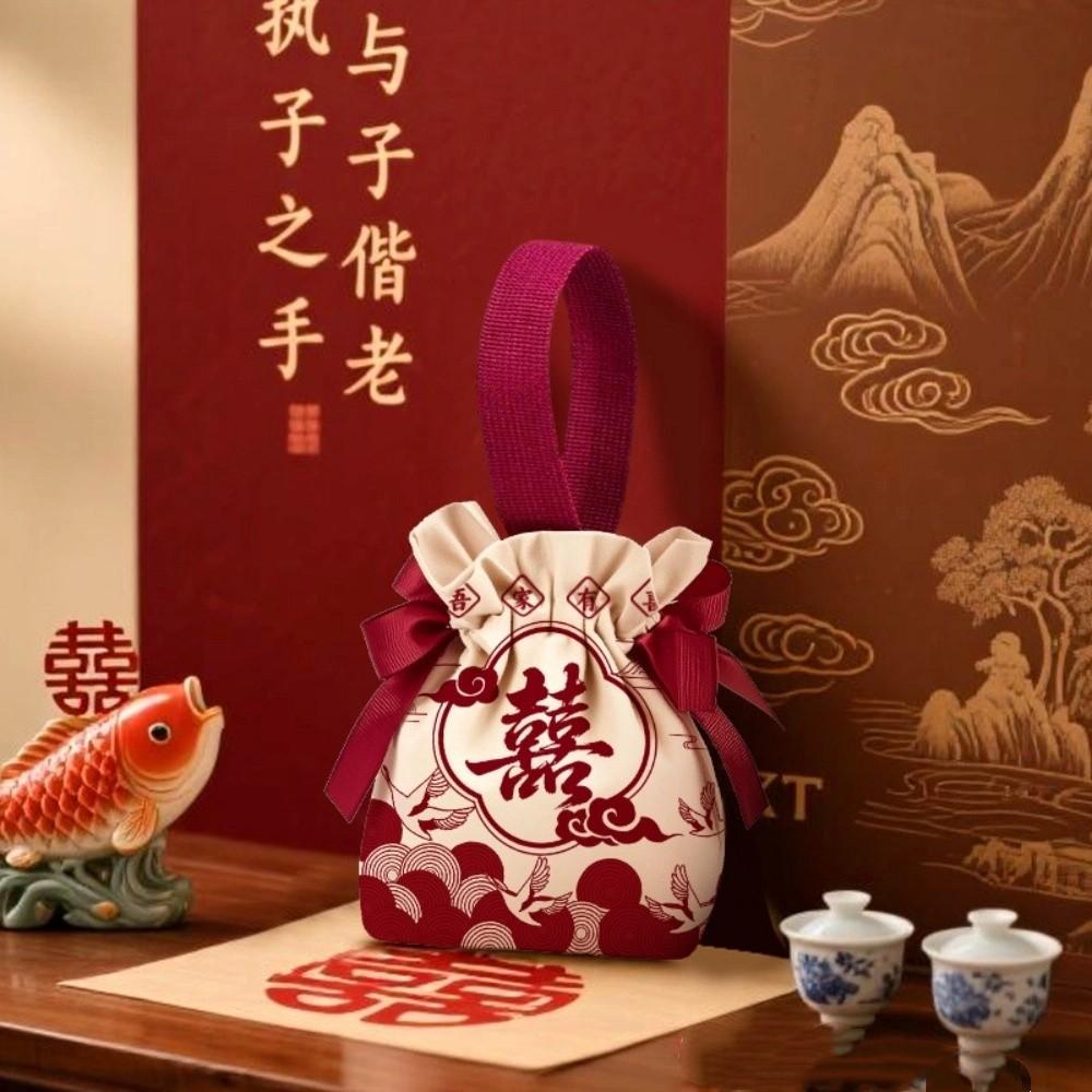 Свадебный мешочек для конфет с бантом Холщовая сумка в китайском стиле Милая маленькая сумочка на запястье Вечеринка