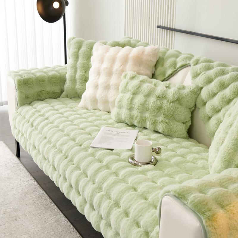 Winter Thickened Rabbit Plush Sofa Cushion Solid Colour Warm Sofa Cover Non-Slip Living Room Decorative Sofa Soft Backrest Towel