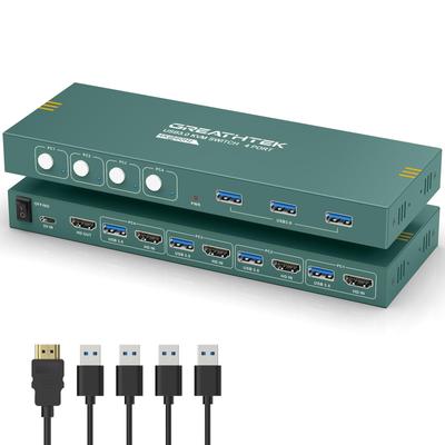 KVM-переключатель HDMI 4 входа 1 4 ПК Компьютеры совместно используют 1 KVM HDMI 4 входа 1 выход с 3 Поддерживает KVM 4 входа Беспроводная ПК-мышь EDID Без драйвера Plug and Play USB3.0