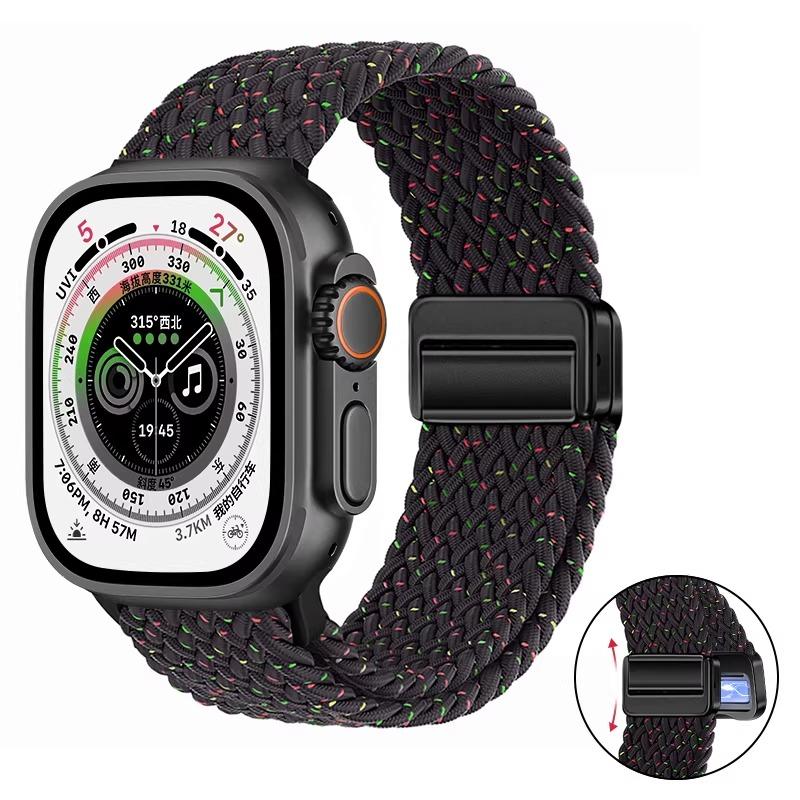 Плетеное нейлоновое петлевое ремешок для Apple Watch Ultra 3 2 49 мм 11 10 46 мм 42 мм 9 8 7 45/41 мм Магнитный ремешок iWatch 6 5 SE 44/40 мм Correa