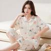ins peach pajamas women's summer new imitation cotton short-sleeved cropped pants middle-aged mother's loungewear