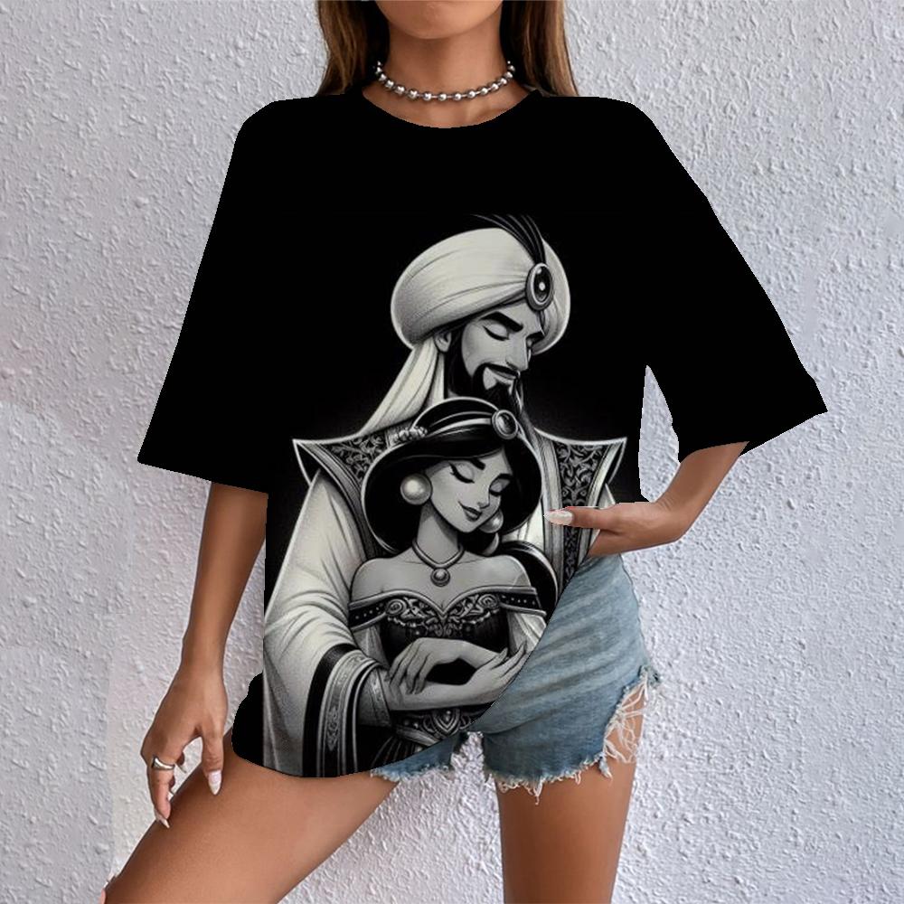 Женская футболка с мультяшным принтом Disney 2025, летняя футболка с коротким рукавом с принтом принцессы, повседневный топ в стиле Харадзюку с круглым вырезом