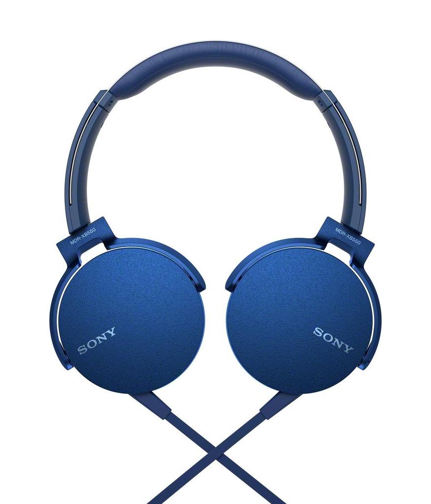 Sony Deep Bass Model with Remote and L Headphones, MDR-XB550AP Foldable, Microphone, Blue, MDR-XB550AP