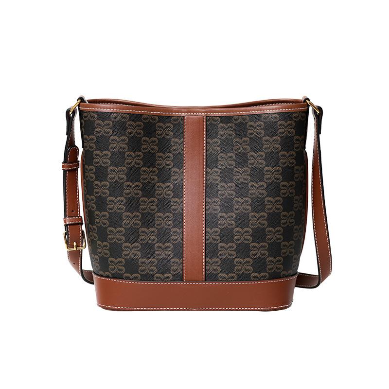 Ретро Сумка-ведро с Монограммой, Большая Вместимость, Модная и Универсальная для Поездок на Работу, Женская Сумка на Одно Плечо и Через Плечо, Подходит для Обоих Родителей