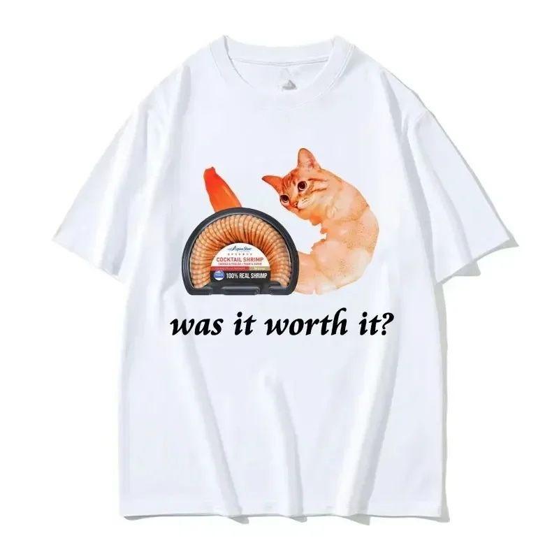 Cat and shrimp graphic T-shirt