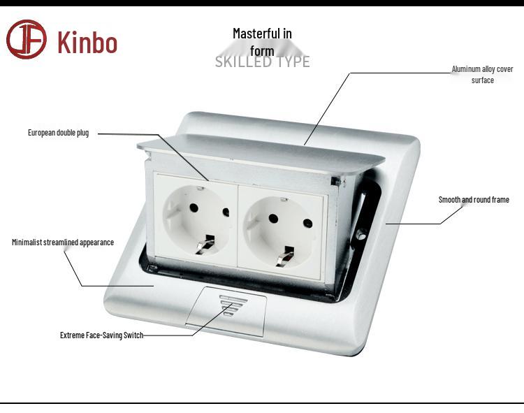 145 Aluminum Waterproof Floor Socket, Euro/French/British Standard Double Socket, Pop-up Design