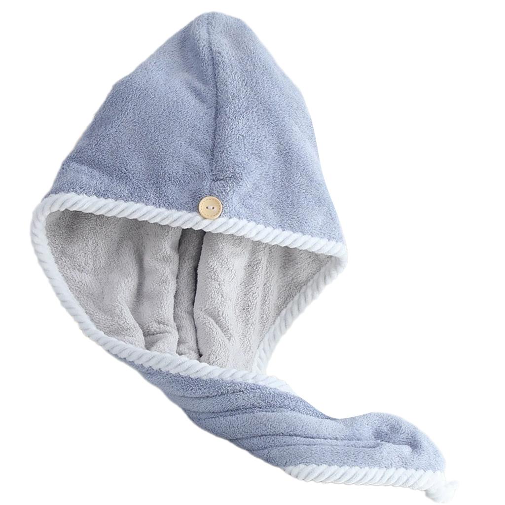 Soft and Absorbent Hair Drying Caps Coral Fleece Hair Towel Wrap for All Ages Button Closure Moisture Absorption
