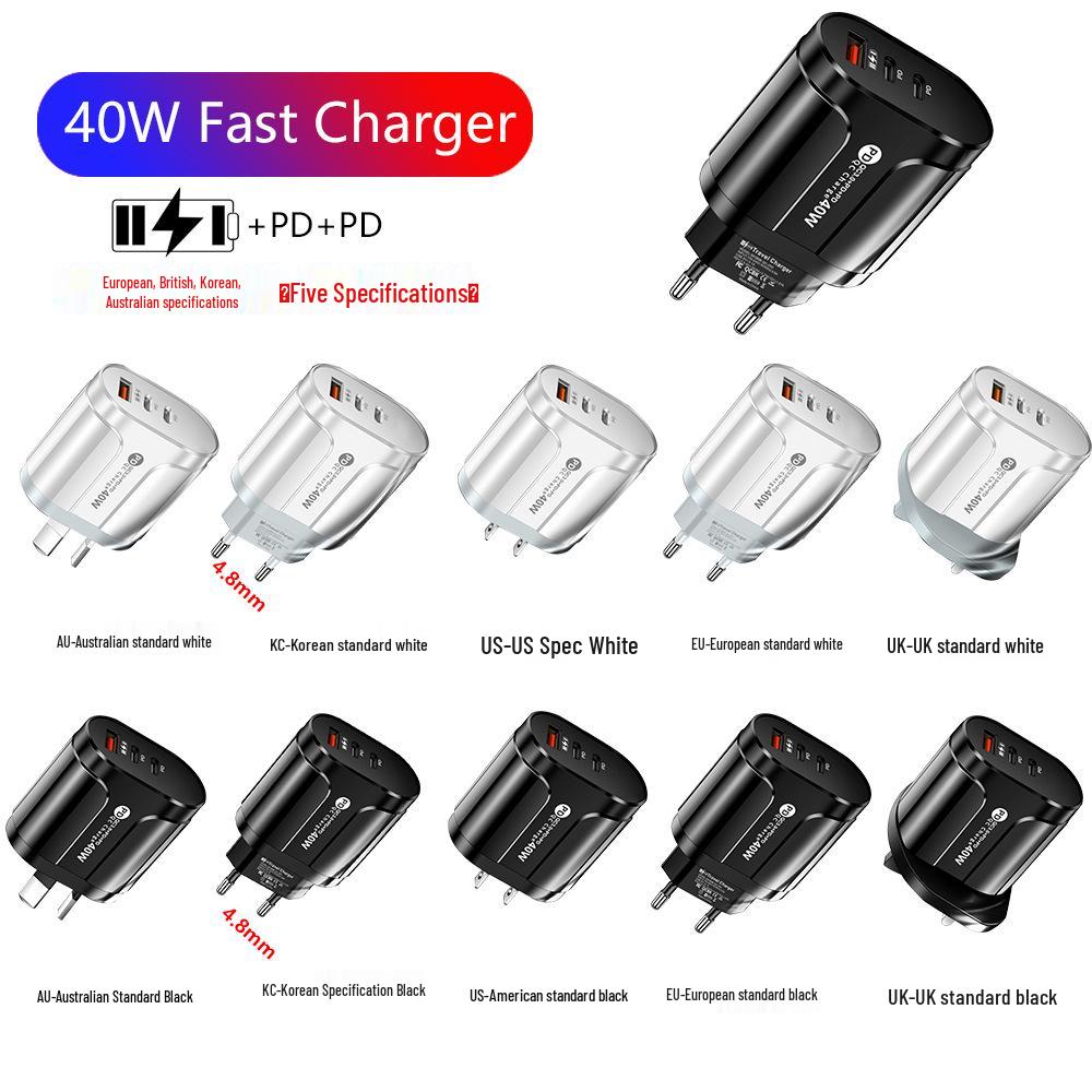 Светодиодное дорожное зарядное устройство 2,4 А USB + 2PD Type-C, спецификация ЕС/США, со световыми индикаторами