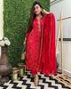 Bollywood Red Kurti Women Cotton Rayon Top Tunic Kurta Pant Dupatta Set Dress