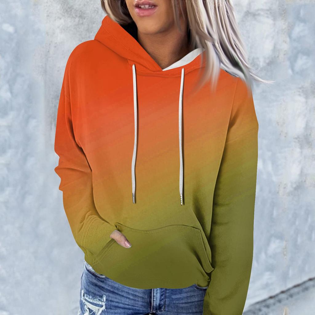 Женская модная повседневная толстовка с капюшоном и градиентным принтом с длинным рукавом