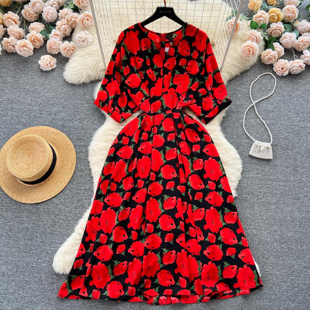 Платье с пышными рукавами и цветочным принтом на талии, женское летнее облегающее пляжное платье в стиле супер феи в курортном стиле