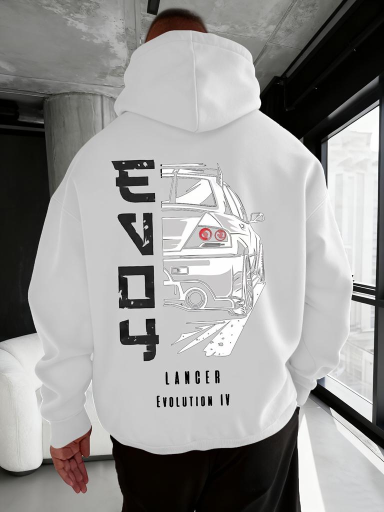 Men'S Autumn And Winter Letter Print Hooded Fleece Sweatshirt, Versatile Sports Casual Loose Hooded Sweatshirt