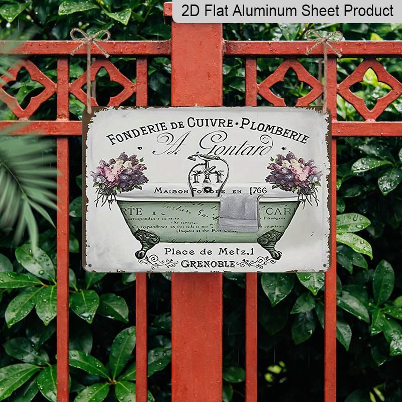 2D Flat Vintage French Bathroom Metal Wall Art - Shabby Chic Decor with Floral Design, Rustic Aluminium Sign for Home, Kitchen & Bathroom, 1765-1830