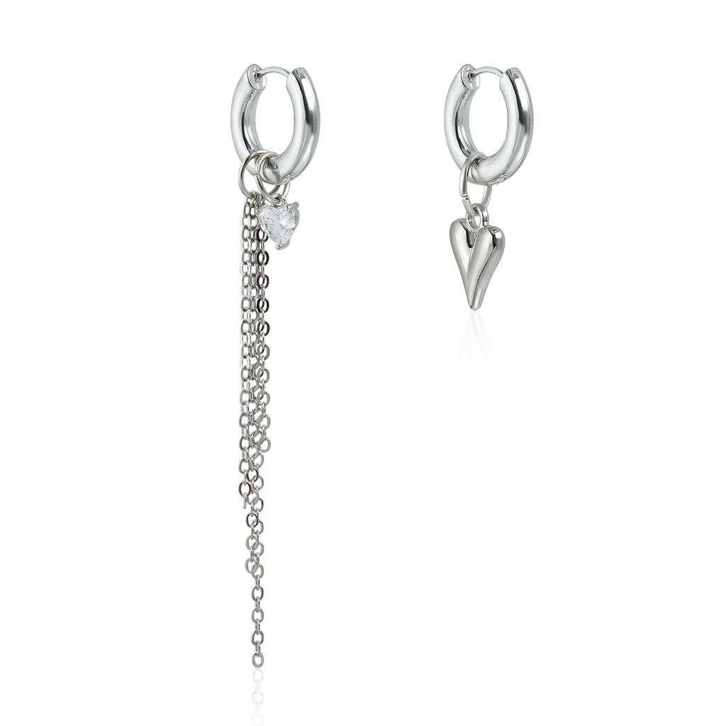 Geometric love, crystal fringed asymmetrical sexy ear buckles ins light luxury earrings earrings