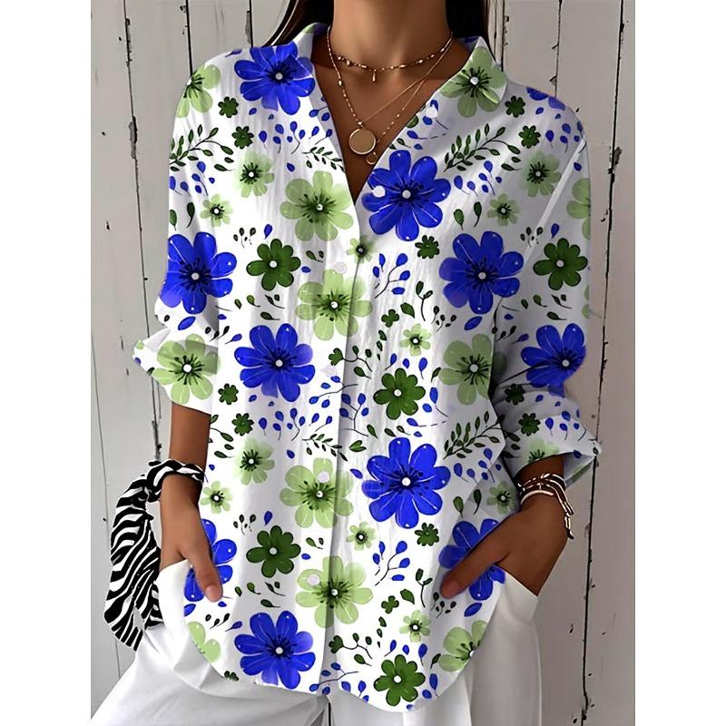 Women's Shirts Floral Graphic Stylish Casual Long Sleeved Shirt Collar Regular Tops Daily Going out Buttons Women's Clothing