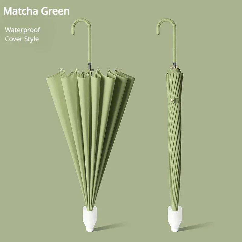 Водонепроницаемый зонт с 16 спицами, креативный зонт с изогнутой ручкой и прямым стержнем, зонт с маленькой свежей женской ручкой, однотонный зонт