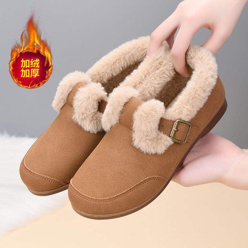 Зимние пушистые ботинки старые северные хлопковые ботинки женские на толстой подошве теплые мамины ботинки для среднего и пожилого возраста мягкая подошва нескользящие плоские ботинки