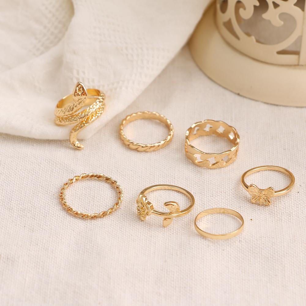 2024 Набор колец в виде змеи и розы, 7 предметов, модные милые кольца нерегулярного тренда, женские украшения для девочек