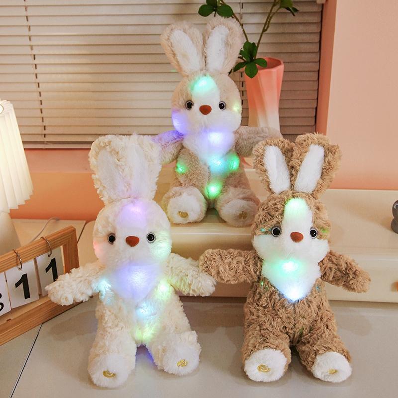 Cute Companion Sleeping Animal Dolls Wearing Bibs Rabbits Lighting Sound Recording Soft Comfortable Stuffed Toy Pillows Kid Gift