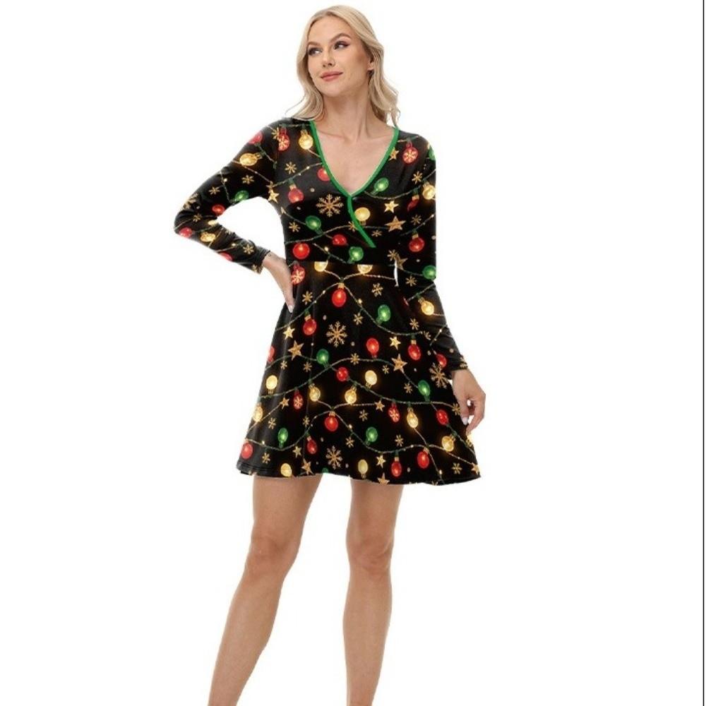 A-Line Christmas Elf Dress Long Sleeve Cosplay Costume Fancy Dress Christmas Cosplay Xmas Party