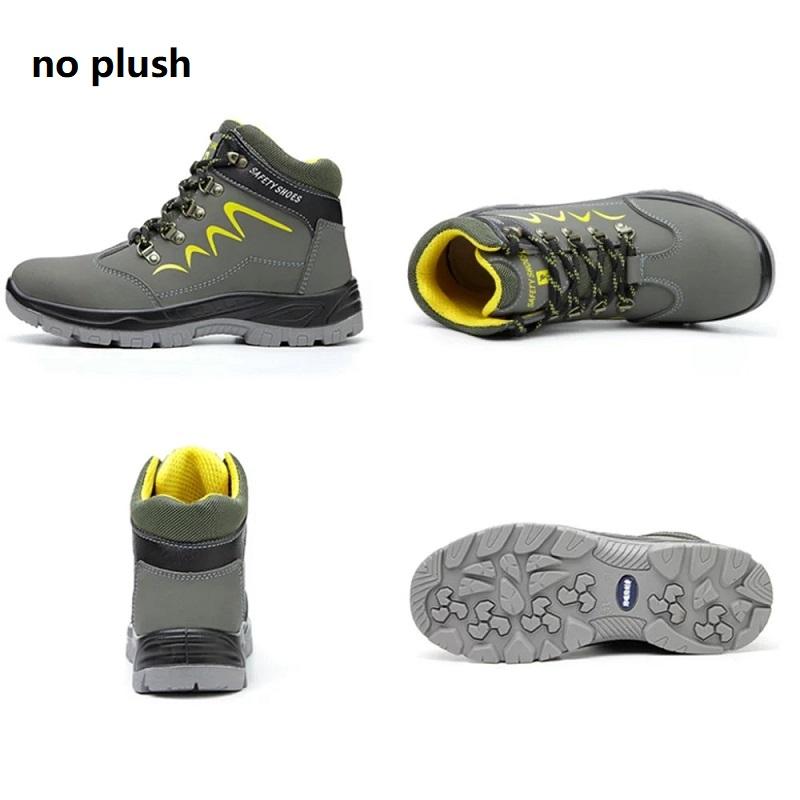 Мужские защитные ботинки Уличная обувь со стальным носком Водонепроницаемая рабочая обувь с защитой от проколов Короткие плюшевые мужские кроссовки Рабочие ботинки Зимние теплые меховые неразрушимые ботинки