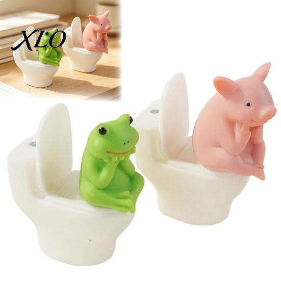 Humorous Home Office Accessories 2Pcs Resin Meditation Pig And Frog Figurines, Funny Toilet Animal Ornament for Desktop Playful Windowsill Decoration