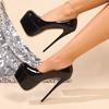 Fashion Platform Heels Women Wedding Shoes Female Sexy Thin High Heels 16cm Pumps Women Black Patent Leather Ladies Shoes Plus Size35-43