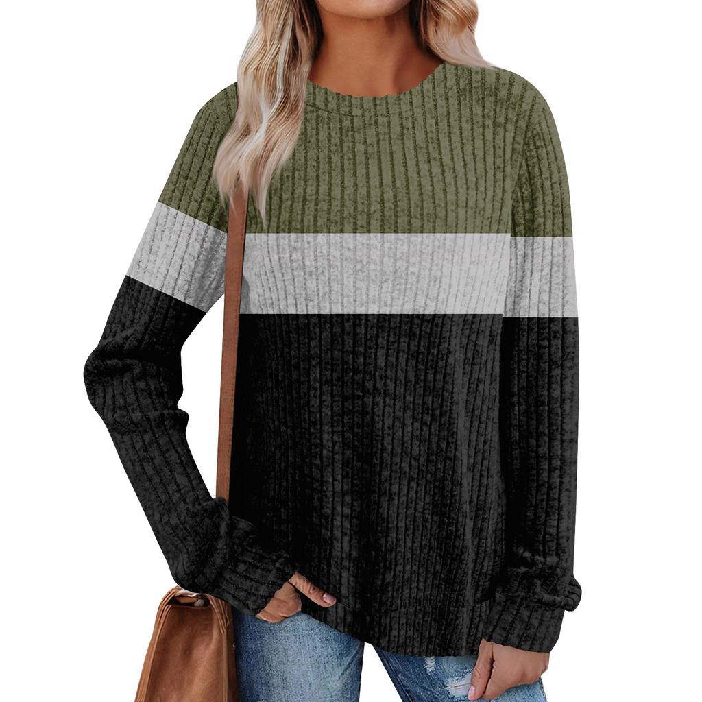 Женский зимний топ с круглым вырезом из легкого хлопка с начесом и принтом в стиле колор-блок