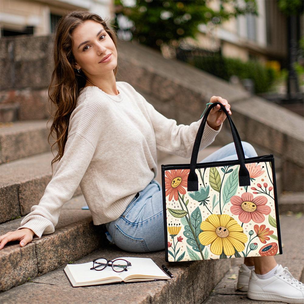 Cute Floral Printed Tote Bag for Daily Use Casual Carry Shoulder Bag