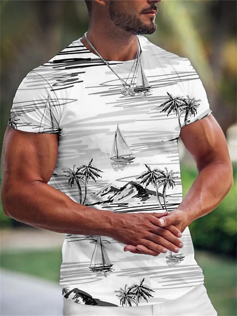 Summer Hawaiian Men's T-shirt 3d Print Tree Graphic T Shirt Fashion Short Sleeve Clothing Oversized Camiseta Streetwear Tee Tops