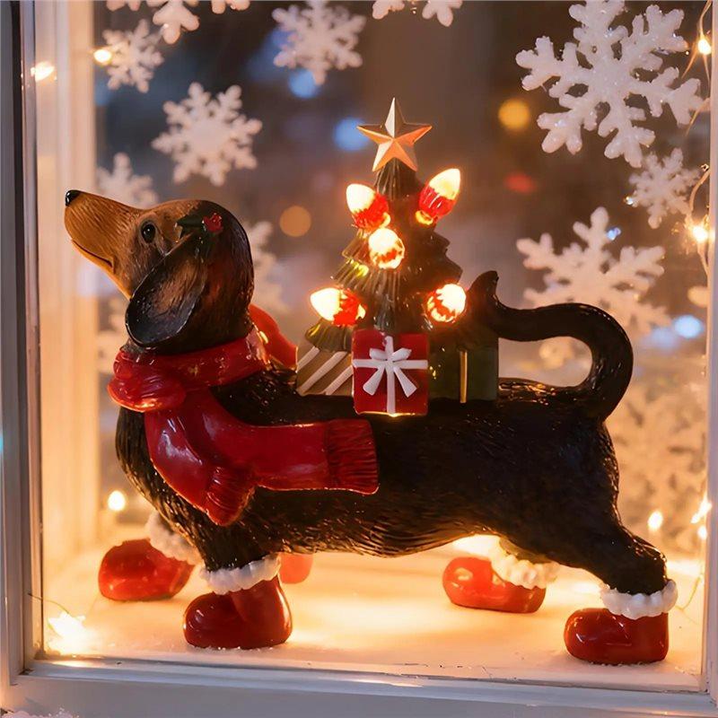 Свежие Милые Подсвечивающиеся Фигурки Таксы Собака Рождественский Декор Для Стола Полки Дома Спальни Комнаты Маленькие Скульптуры