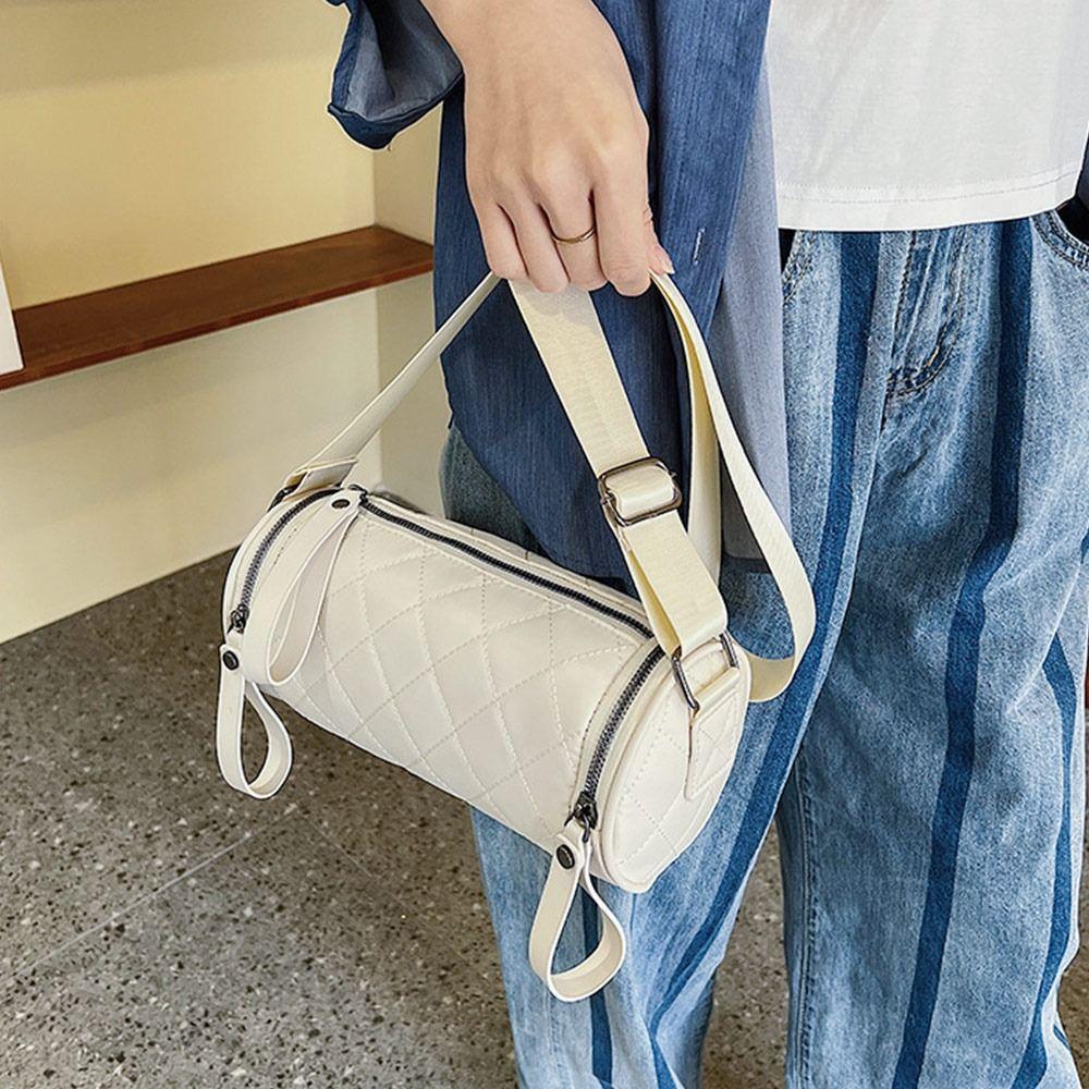 Women Diamond Lattice Cylinder Pillow Bag Crossbody Handbag Shoulder Bag Messenger Satchel