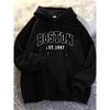 Erkaklar kuz va qish kundalik moda keng katta o'lchamli Boston 1997 bosmali junli iliq uzun qisma kapyushonli svitshot
