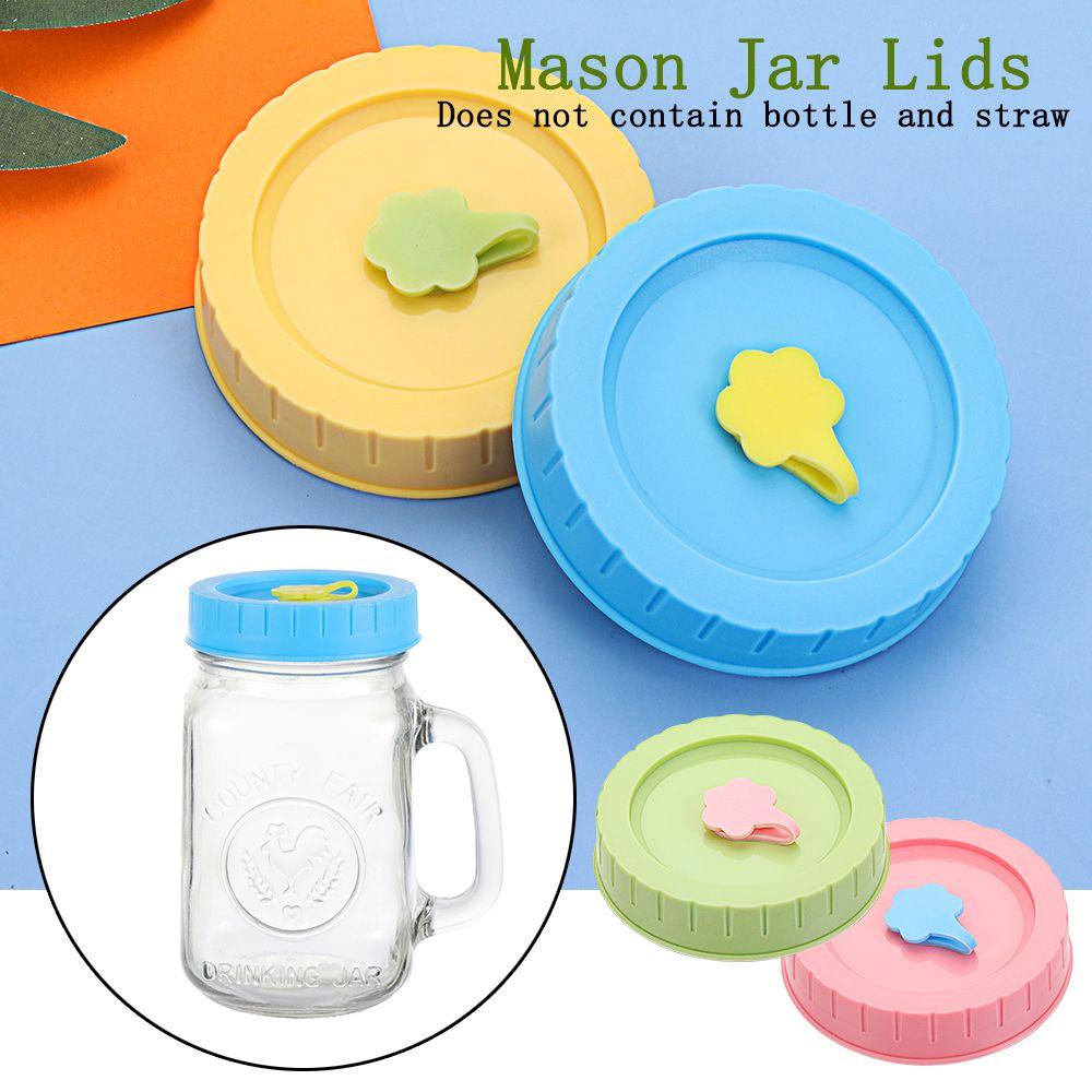 1/4Pcs Drinking Food Storage Cute Mason Jar Lids With Straw Hole Jar Caps Canning Lids