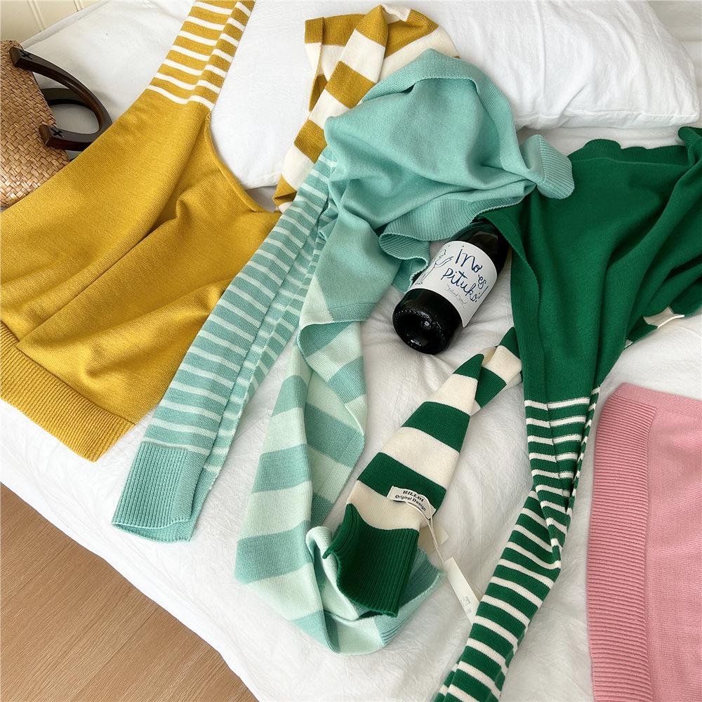 Striped Knitted Shawlette for Women - Spring/Autumn Fashionable and Lightweight Neck & Shoulder Cover