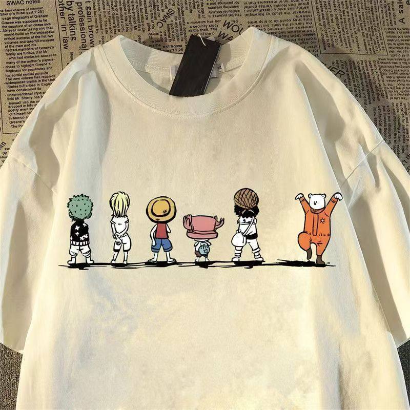 2026 Summer ONE PIECE Straw Hat Pirates Printed Loose Shortsleeved Cotton Tshirt Tide Pure Cotton Unisex Parentchild Clothing