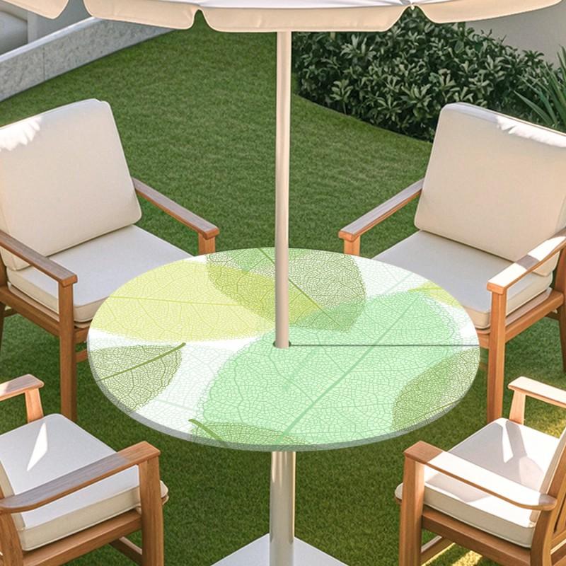 Outdoor Round Table Cover With Floral Print Oil Painting Style Waterproof Elastic Edge Patio Garden