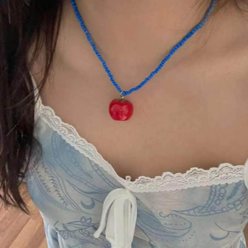 Красочное колье-подвеска из смолы в виде помидора, богемный стиль, чокер из бусин, уникальный подарок, регулируемая длина, цепочка-колье с помидором