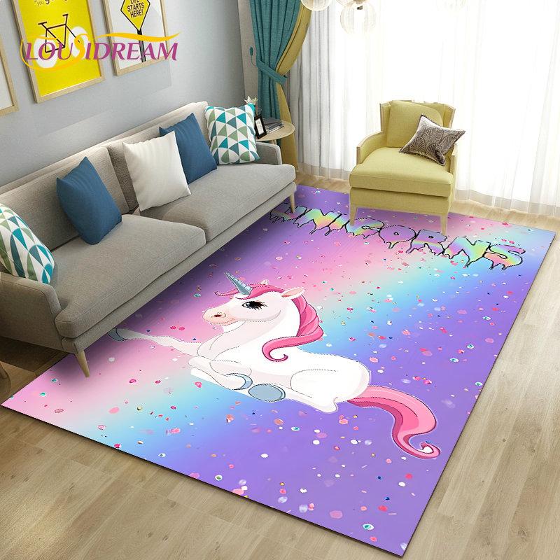 3D Cartoon Cute Unicorn Area Rug,Carpet Rug for Living Room Bedroom Sofa Doormat Kitchen Decoration,Kid Play Non-slip Floor Mat