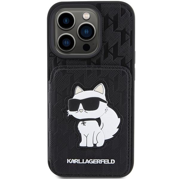 Karl Lagerfeld Klhcp15Lsakcnsck Iphone 15 Pro 6.1 Czarny/Black Hardcase Saffiano Przegródki Na Karty I Podstawka Monogram Choupette