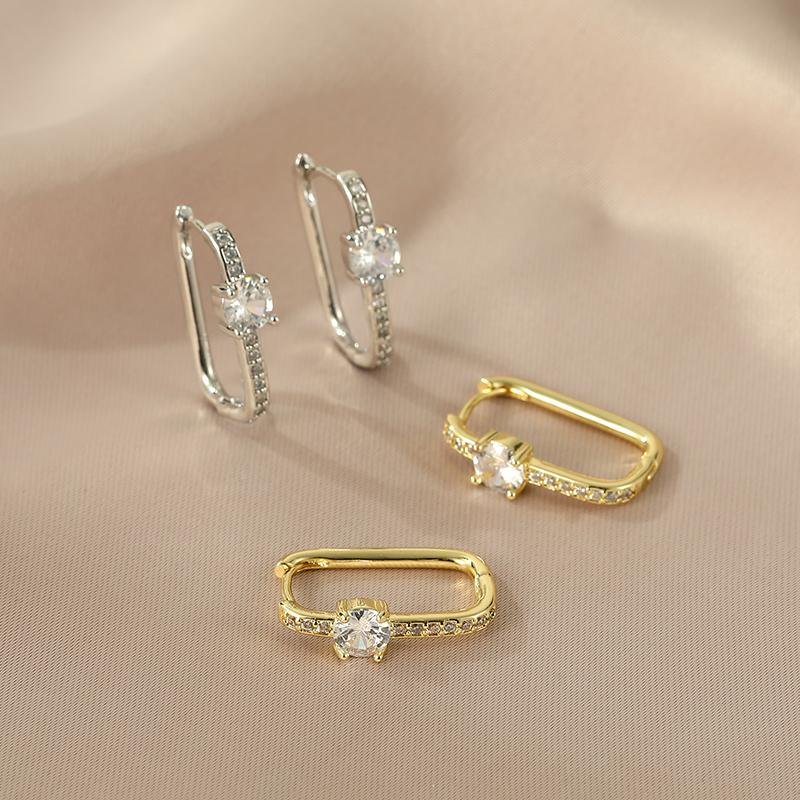 Stainless Steel Square Circle Earrings For Women  Gold Plated Zircon Hoop Earrings Trendy Aesthetic Jewelry Wedding Gift