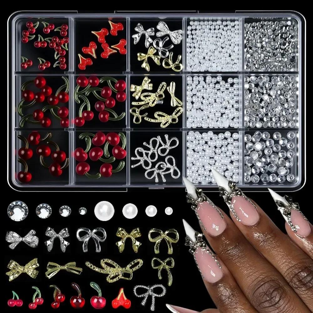 Hot New 3D Nail Art Decoration Kit with Resin Bows, Flat Back Pearls, and Assorted Shapes – Unscented DIY Craft Embellishments