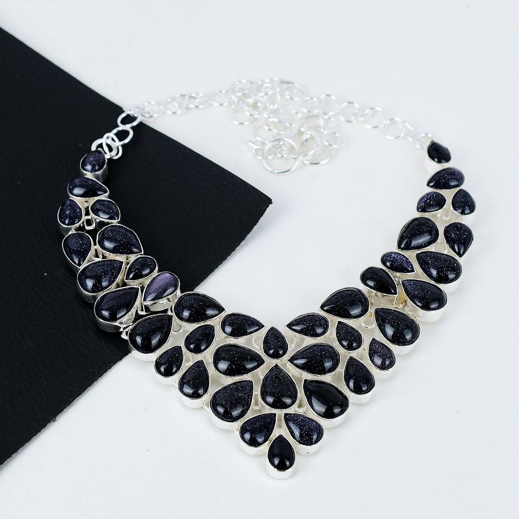 Натуральный голубой солнечный камень драгоценный камень ручной работы из стерлингового серебра 925 пробы гальванопластика ожерелье, голубой солнечный камень серебро для жены унисекс кулон праздничный наряд подарки