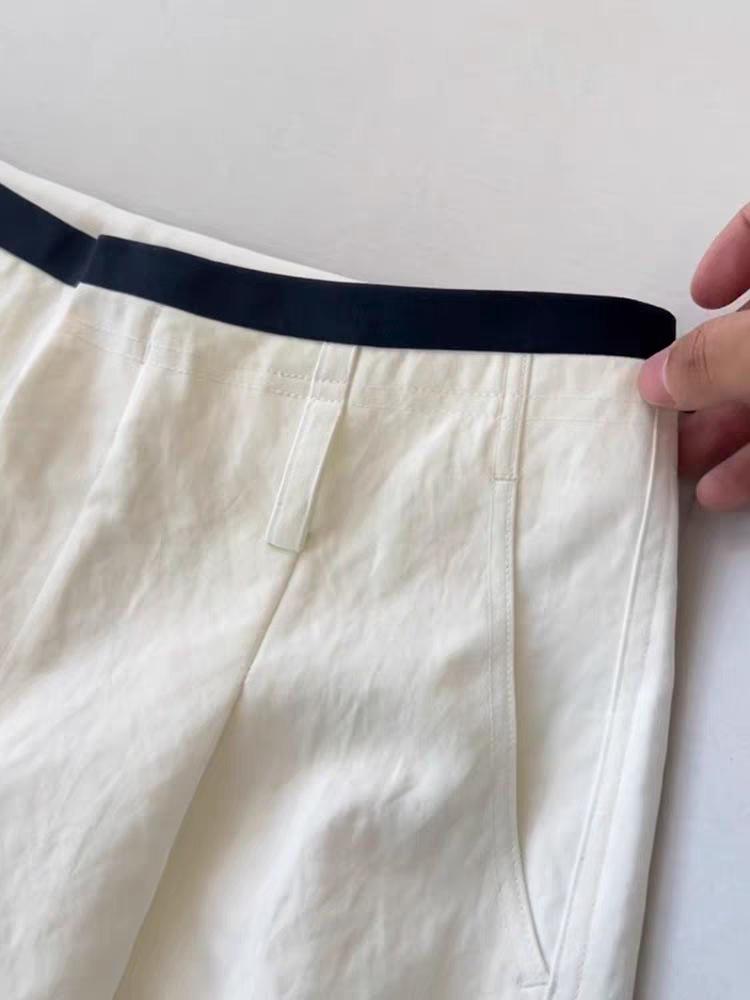 CHAO-Level Casual Wide-Leg Pants for Women: Minimalist Style with Contrasting Waistband and Curved Leg Design