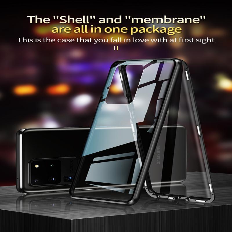 Двусторонний металлический чехол с магнитным притяжением из закаленного стекла для Samsung S23 S24 Ultra S22Plus S21 S20 S23FE, полная защитная крышка
