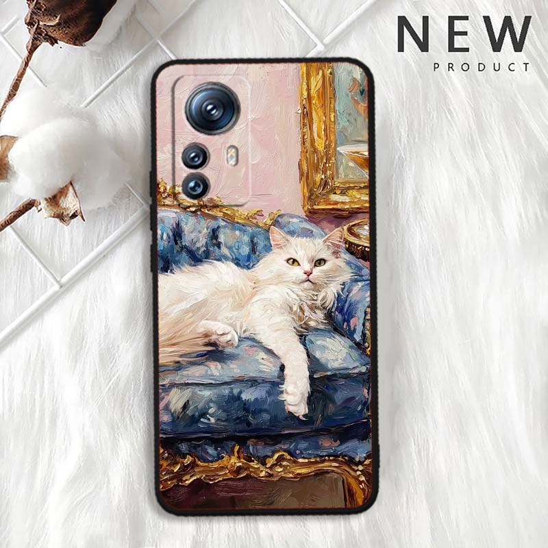 Милая мультяшная кошка Иллюстрация Для Xiaomi Mi 15 14 13 13T 12 12T 12S 11 11i 11T Pro Ultra Lite 5G Черный Мягкий Чехол для Телефона