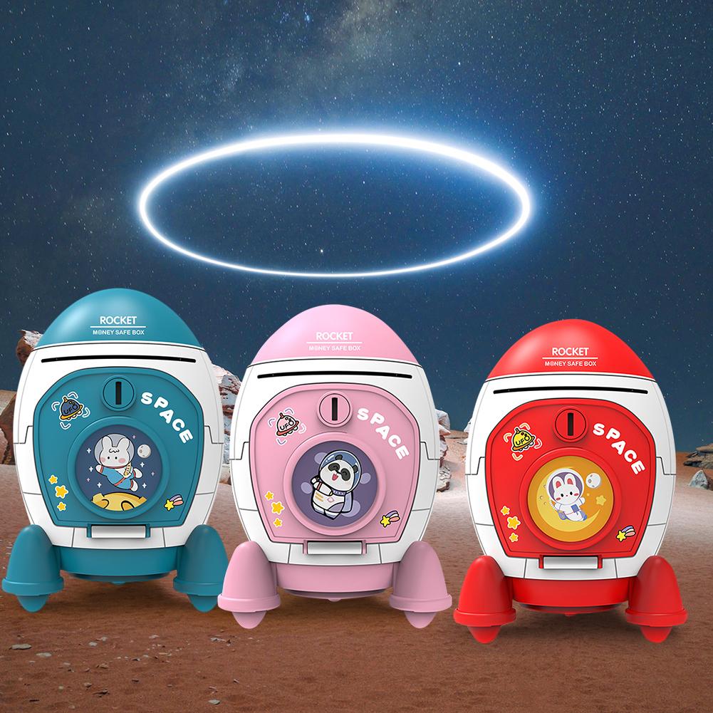 Копилка для мальчиков и девочек Мультяшная Космическая Ракета Большая емкость Копилка Настольное украшение Для подарков на день рождения