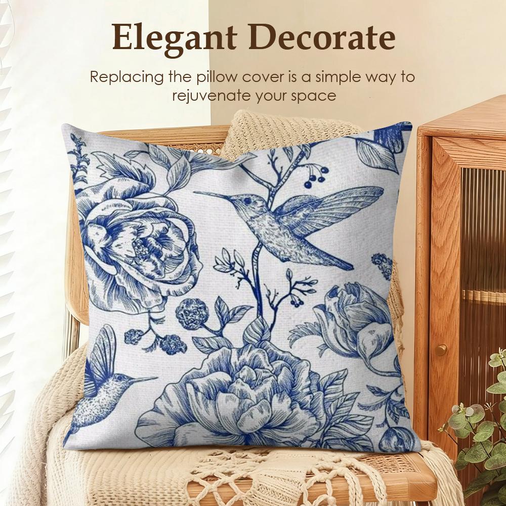 Blue And White Porcelain Cushion Cover Natural Linen Organic Fabric DoubleSided Printing Sofa Home Decor Gift Pillow Case