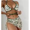 Sexy Wrap Around Floral Bikini Women Swimwear Female Swimsuit Three-pieces Bikini Set With Sarong Bather Bathing Suit Swim