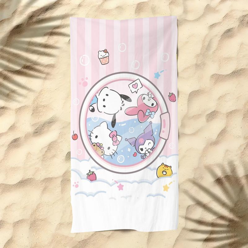 Cute Cartoon Kitten Printed Microfiber Beach Towel Quick Dry Soft Bath Towel For Kids Seaside Swimming